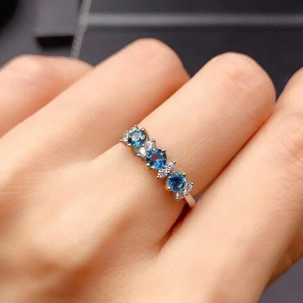Natural London Blue Topaz Band Ring 3mm Platinum Plated