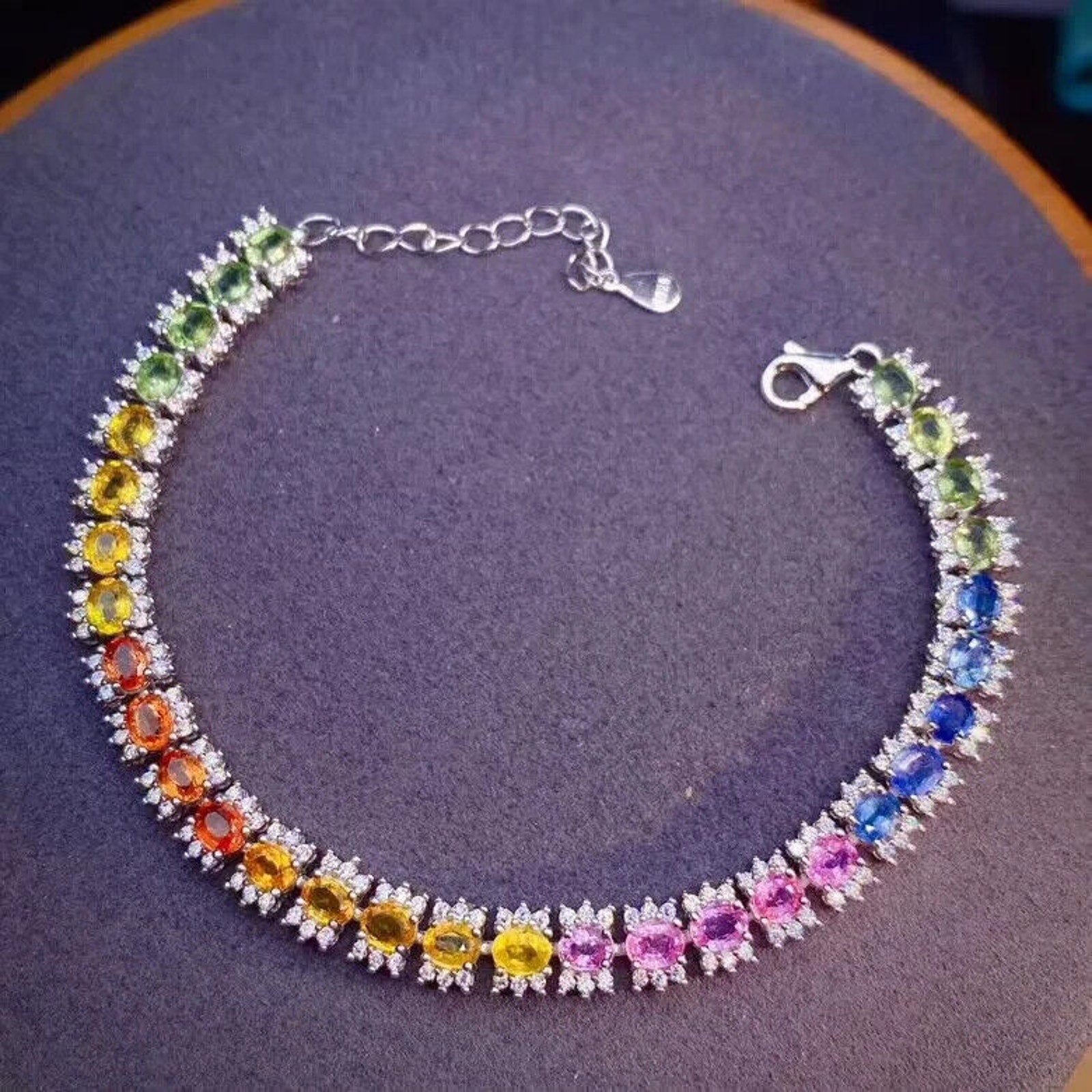 Natural Sapphire Tennis Bracelet, Blue Sapphire Bracelet 925 Sterling Silver