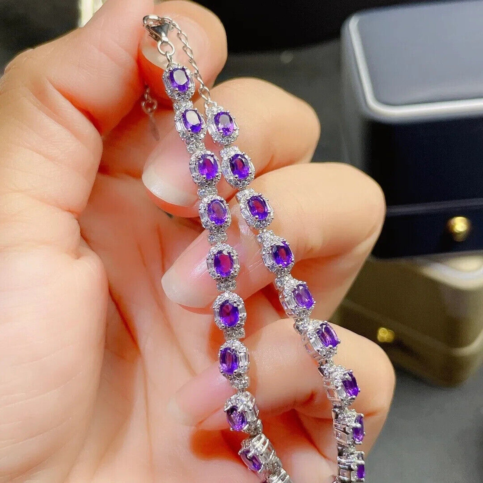 Natural Amethyst Gemstone Tennis Bracelet, Amethyst Bracelets