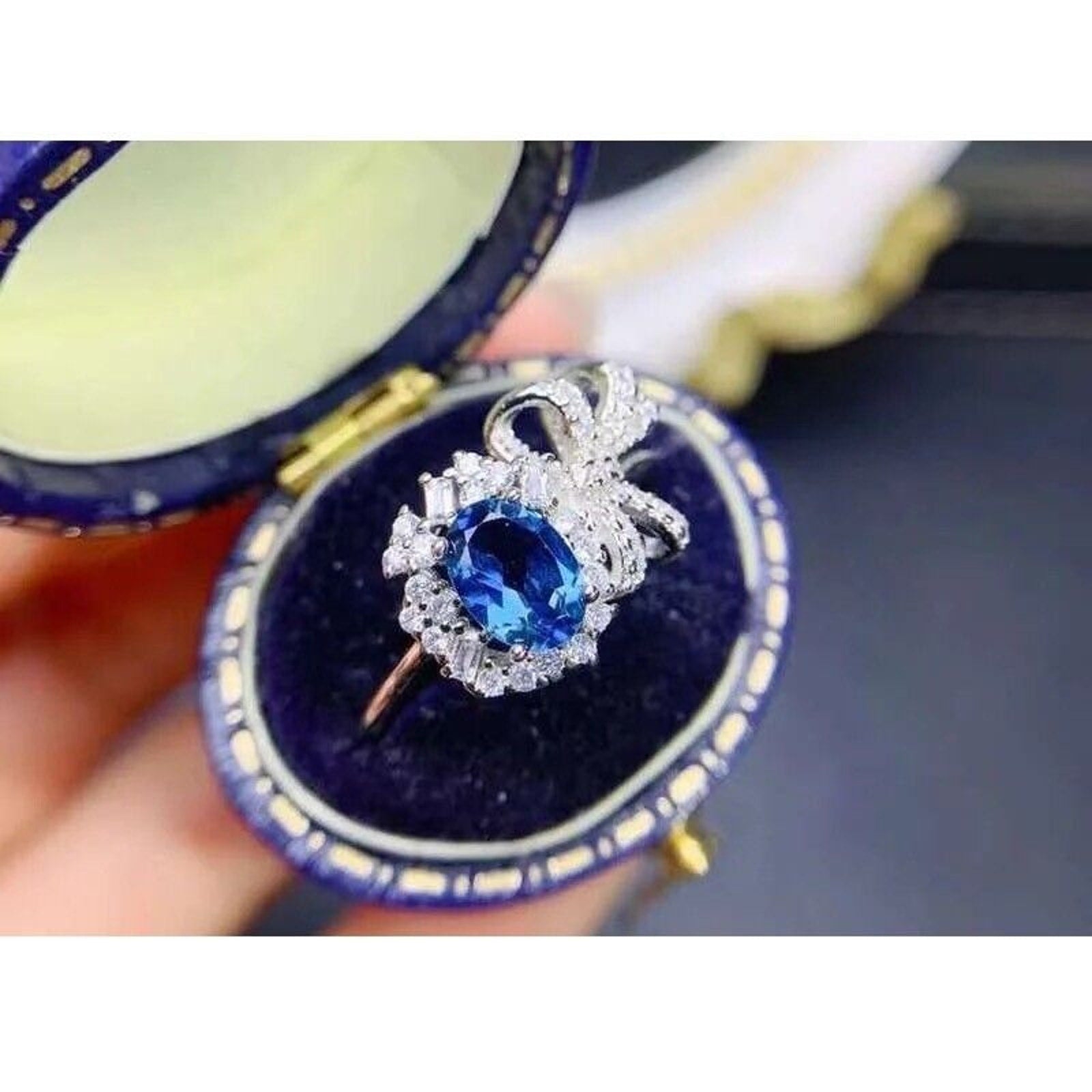 Natural London Blue Topaz Cocktail Ring, Sterling Silver London Blue Topaz Ring