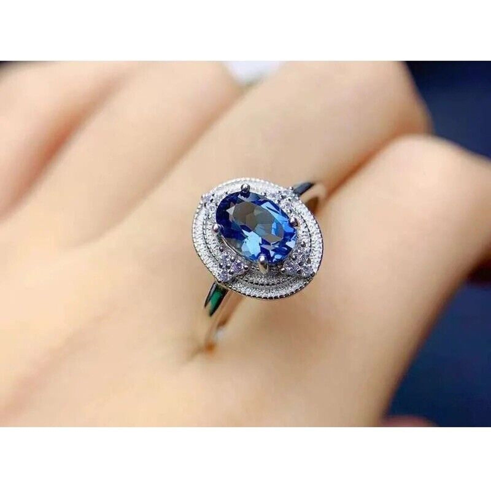 Natural London Blue Topaz Cocktail Ring, Sterling Silver London Blue Topaz Ring