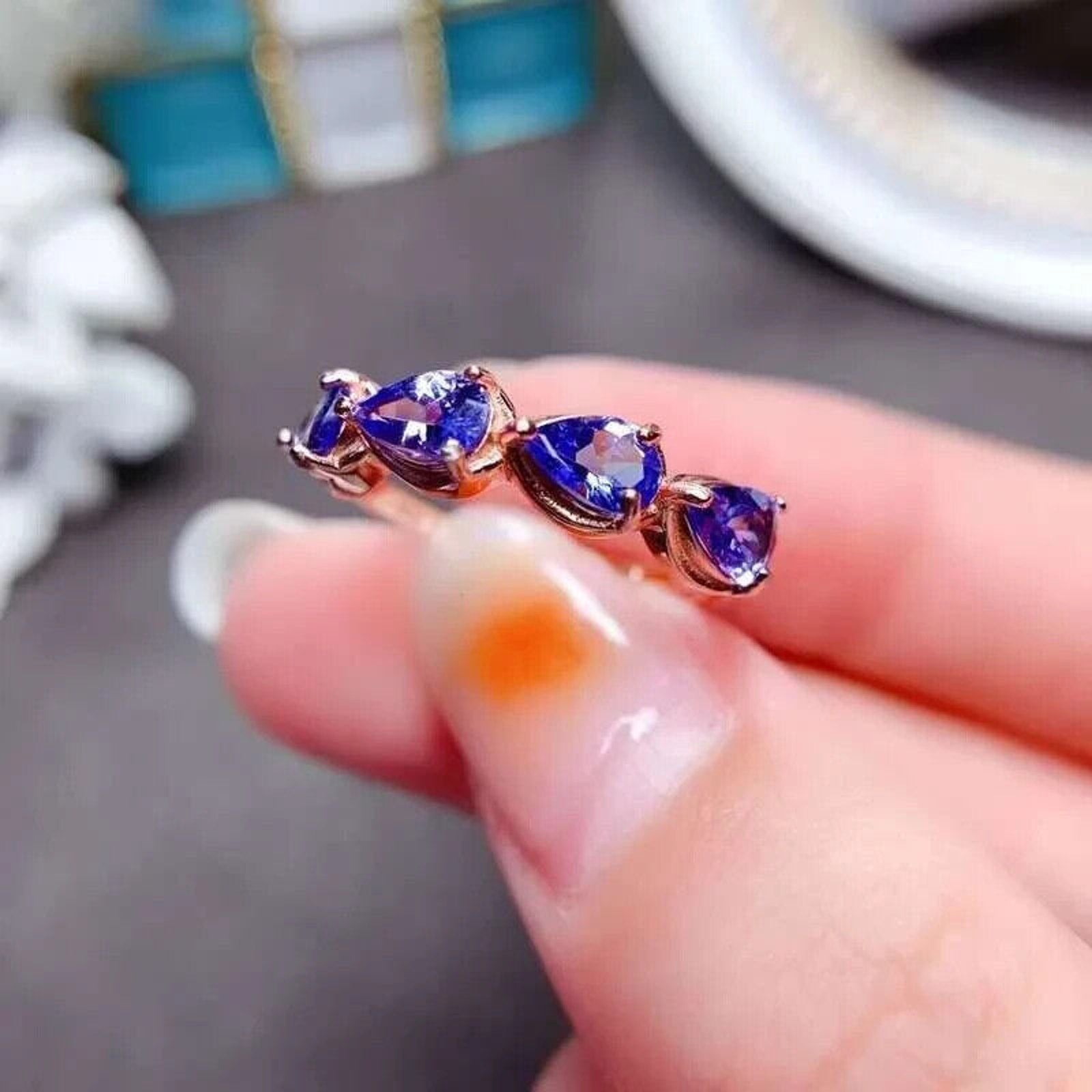 Natural Purple Tanzanite Band Ring 3x4mm Platinum Plated, Tanzanite Band Ring