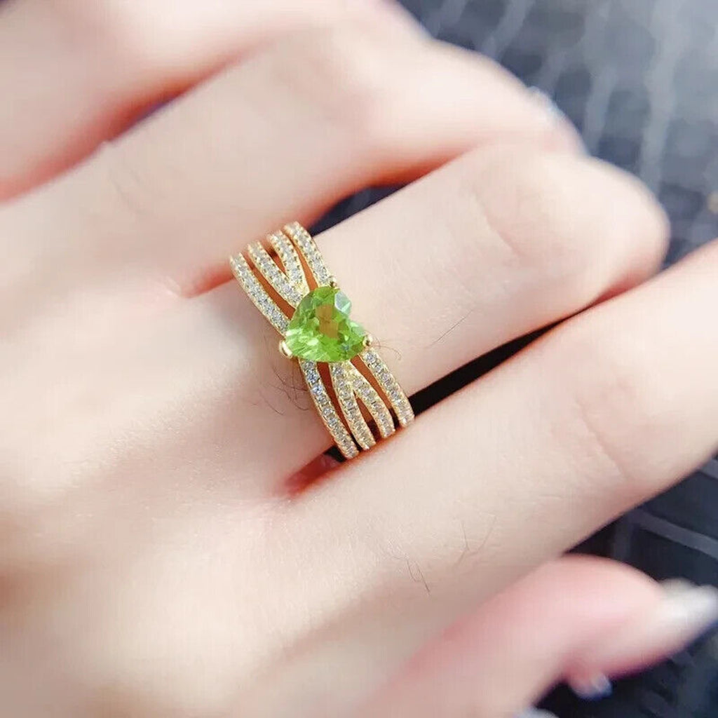 Natural Peridot Gemstone Heart Ring 6mm, August Birthstone Peridot Ring
