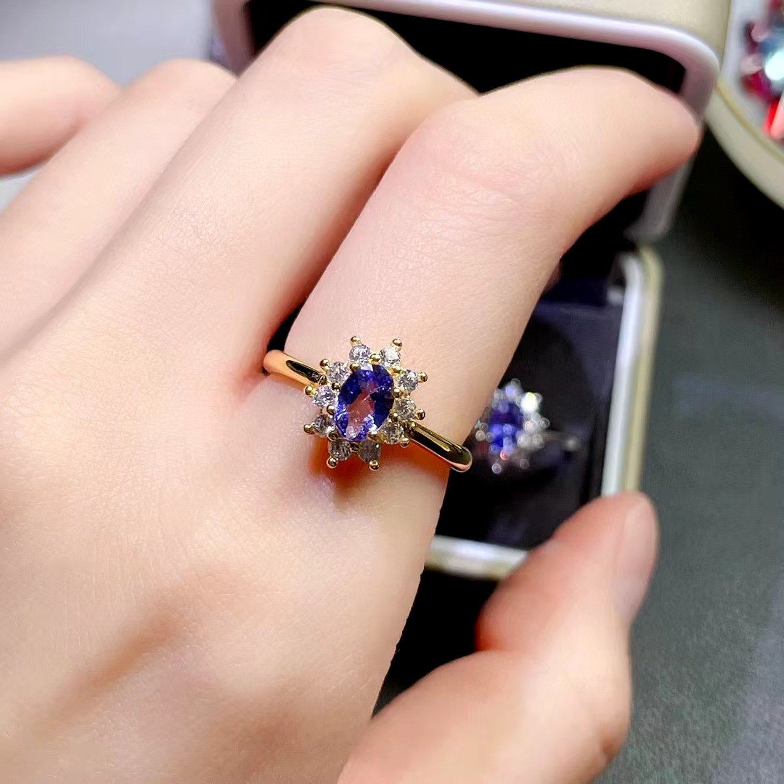 Purple Tanzanite Ring, Natural Tanzanite Rings For Women Sterling Silver 5x7mm