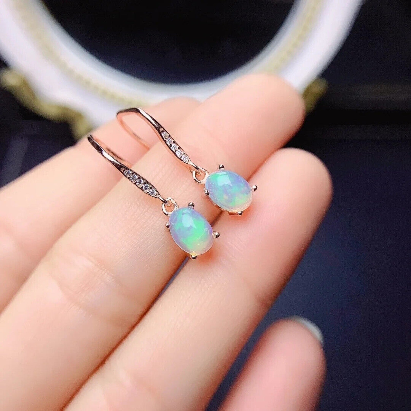 Natural Fire Opal Dangle Earrings, Colorful Opal Dangle Earrings 5x7mm