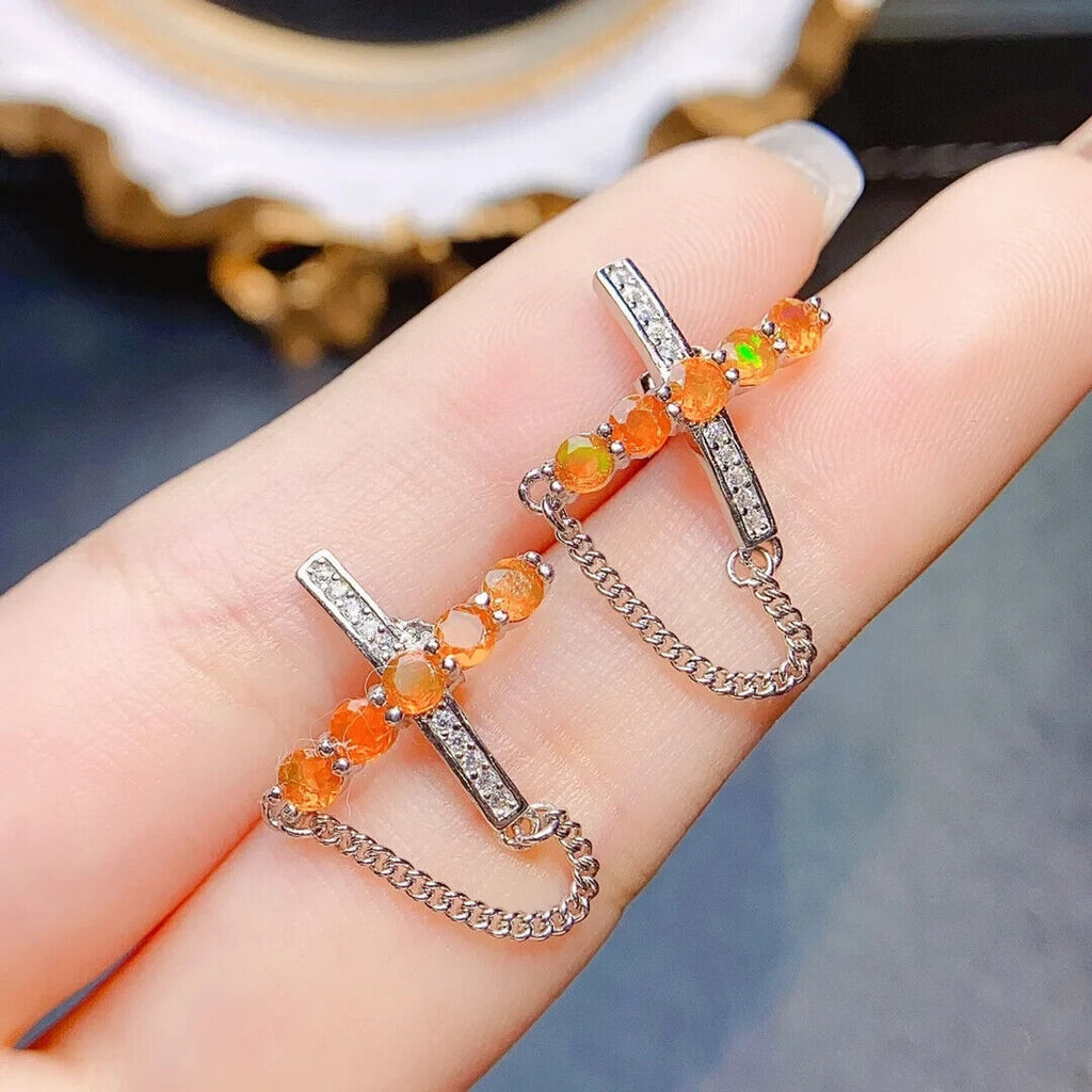 Orange Fire Opal Statement Earrings, Natural Orange Opal Stud Earrings 3mm