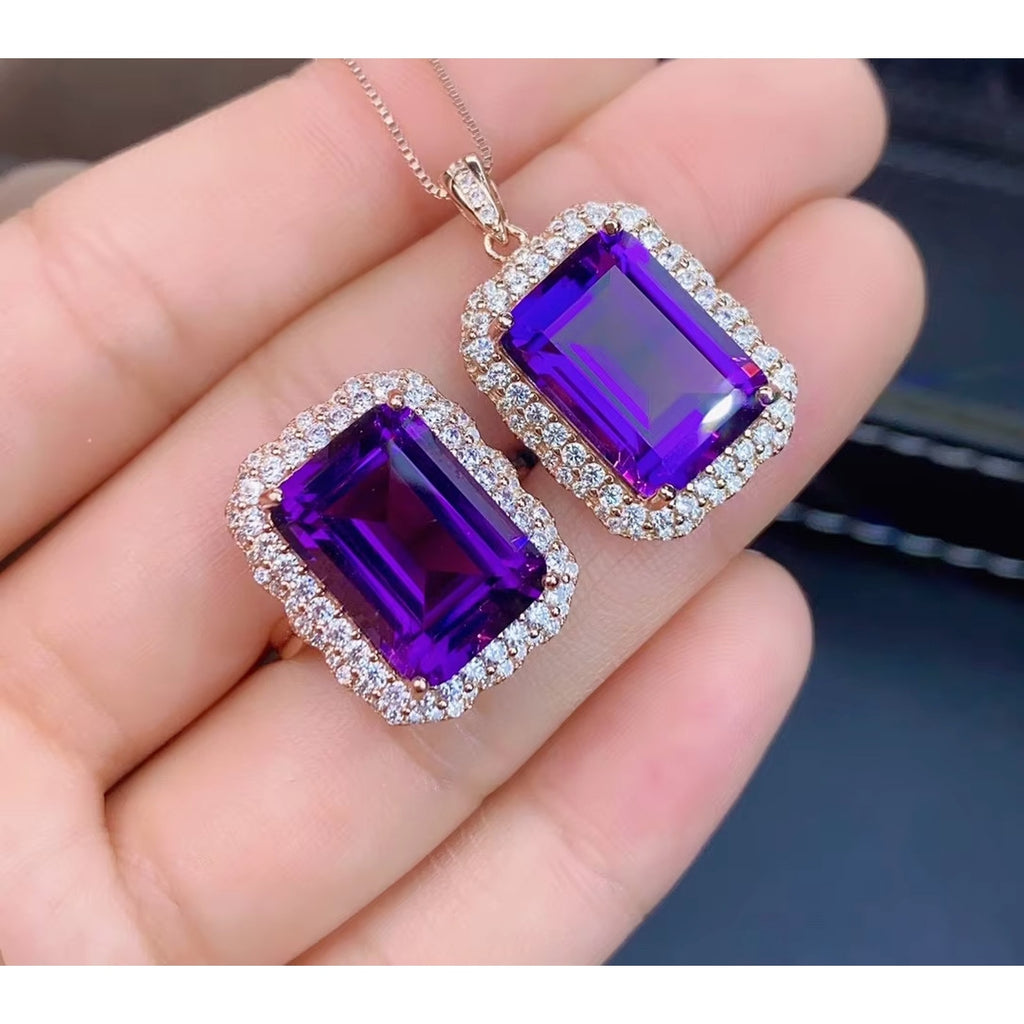 Natural Amethyst Jewelry Set 10x14mm 15 CT Total