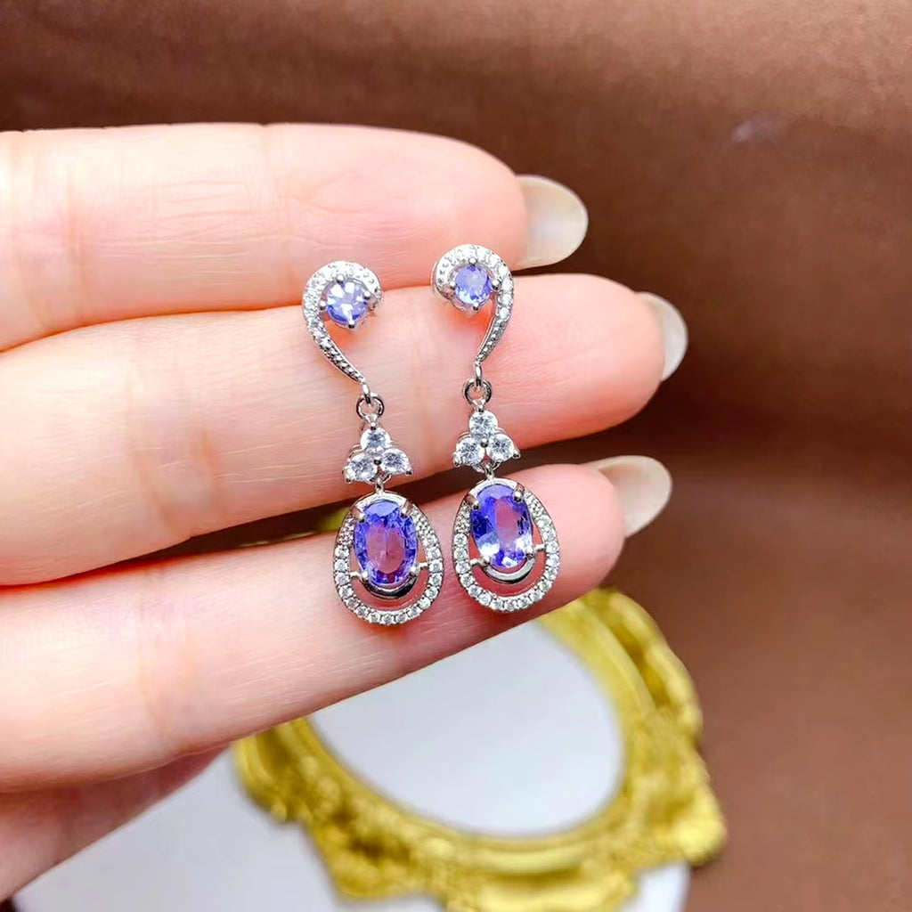 Natural Tanzanite Earrings, Purple Tanzanite Statement Earrings Sterling Silver