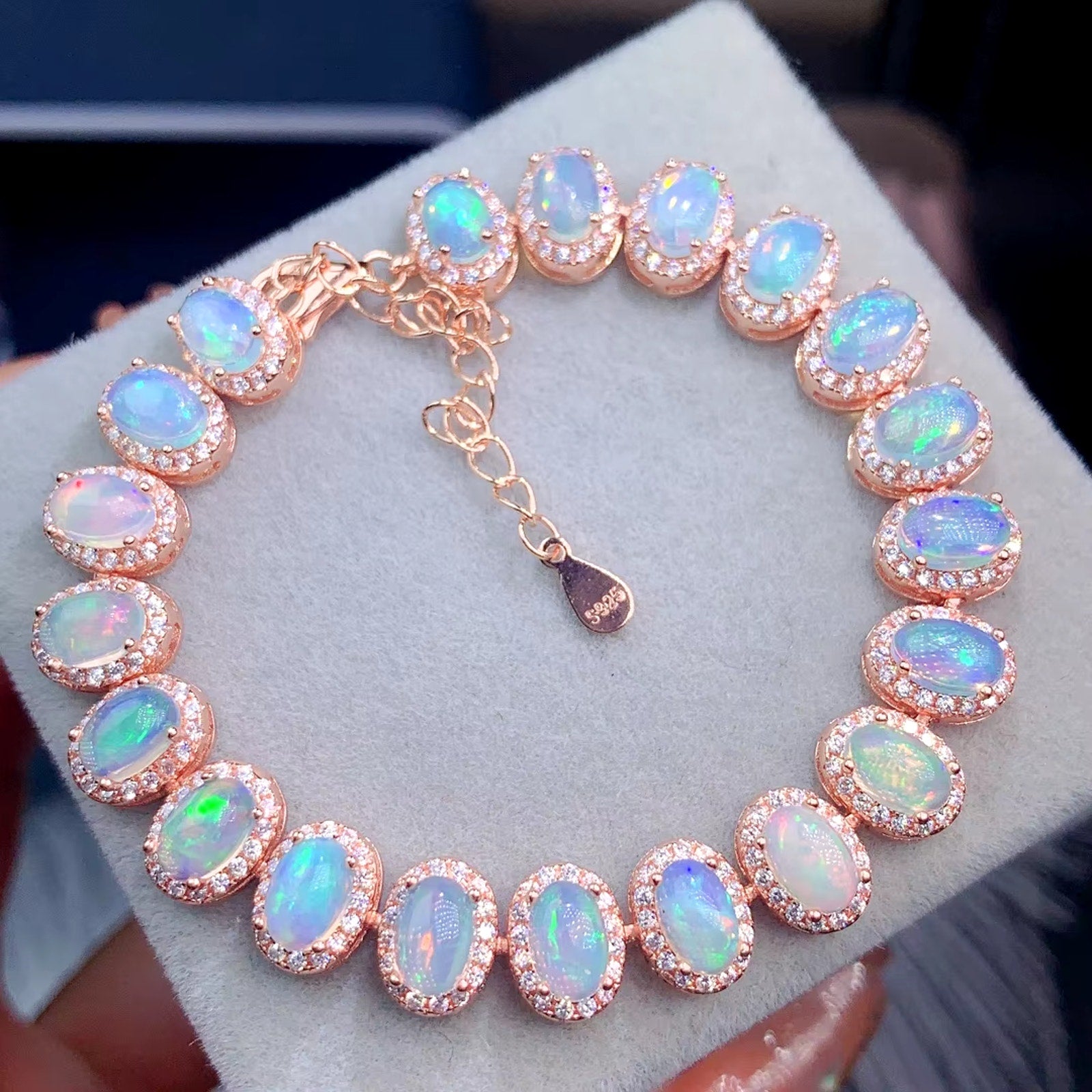 Fire Opal Bracelet, Natural Opal Tennis Bracelet 925 Sterling Silver