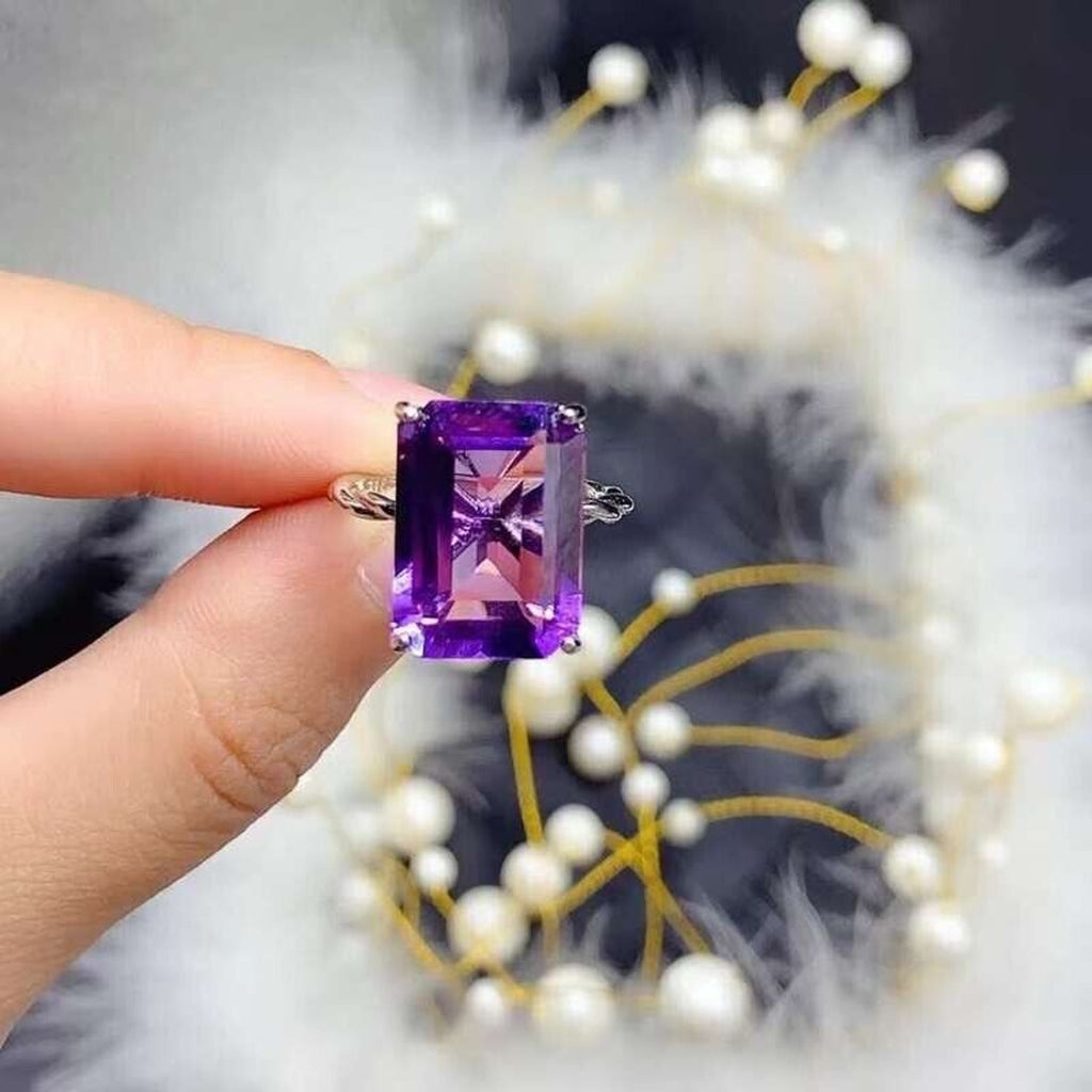 12x16mm Amethyst Statement Ring 925 Sterling Silver, Large Purple Amethyst Ring