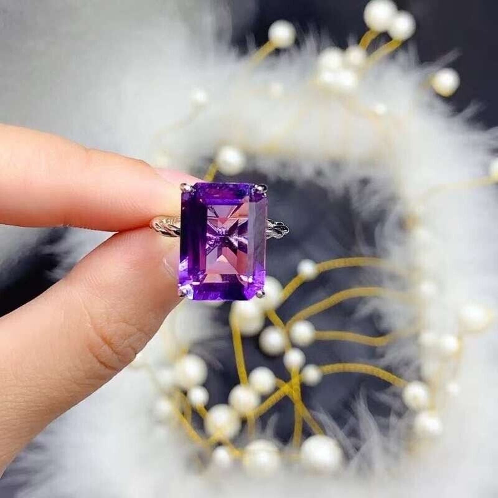 12x16mm Amethyst Statement Ring 925 Sterling Silver, Large Purple Amethyst Ring