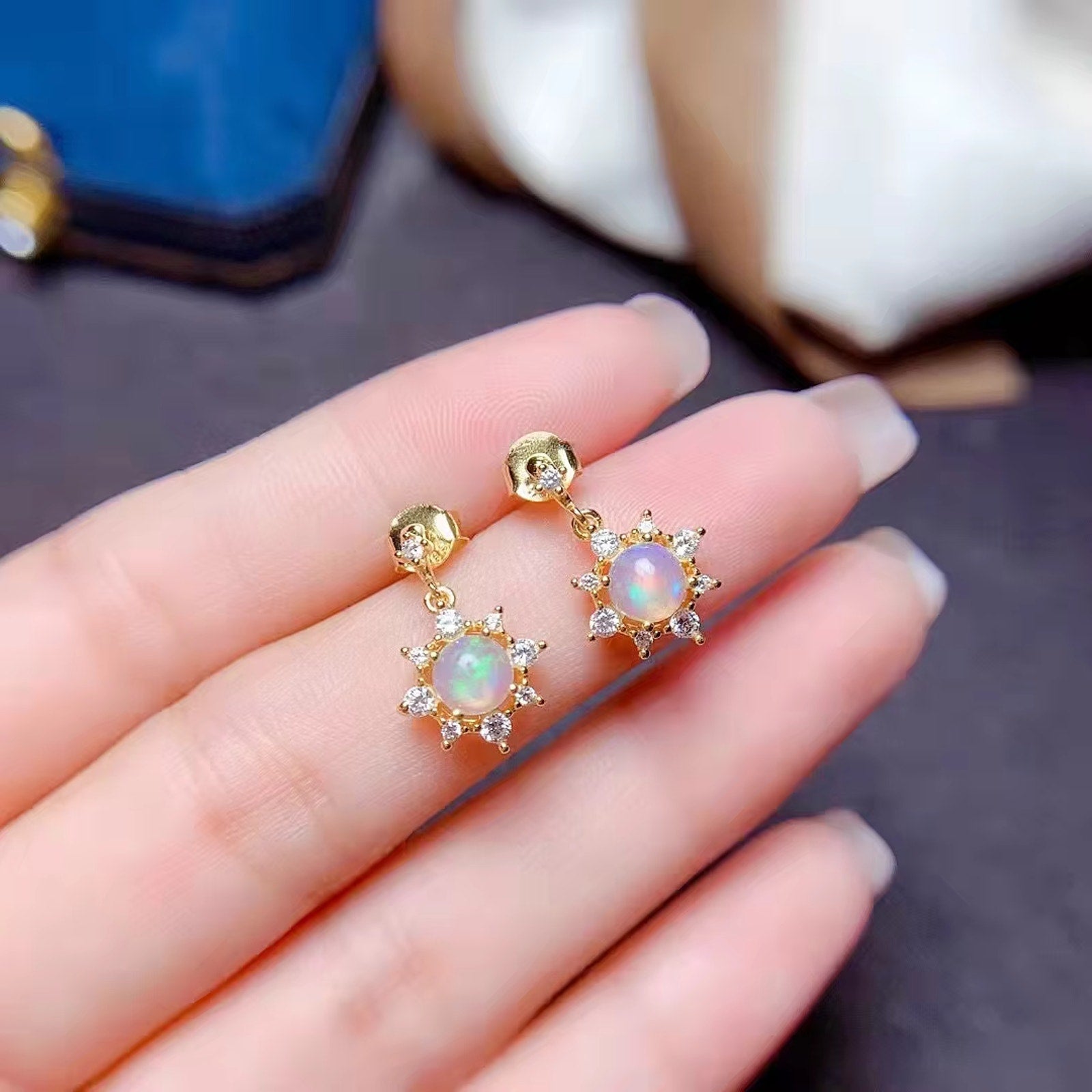 Natural Fire Opal Jewelry Set, Fire Opal Ring, Earrings, and Pendant Set 5mm