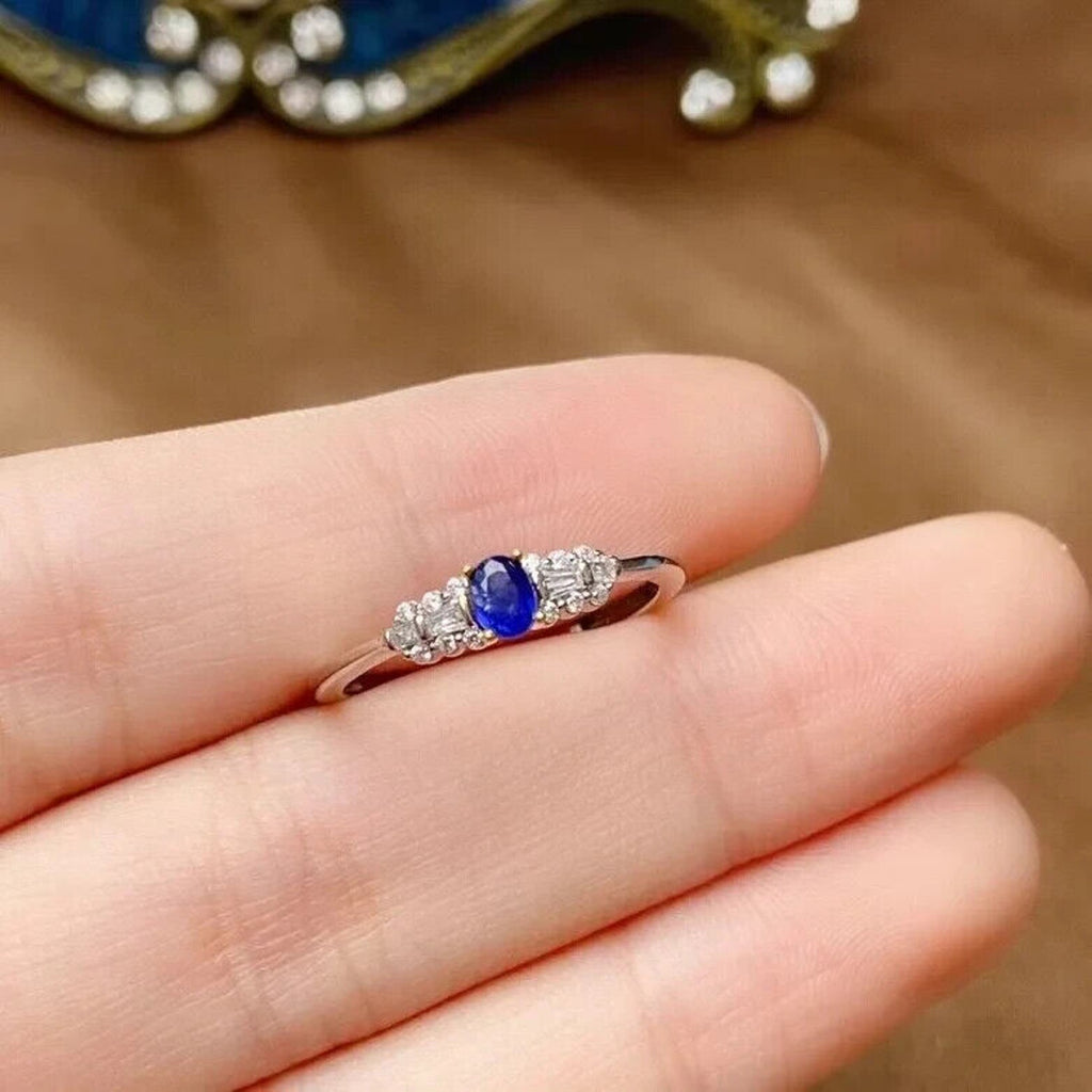 Dainty Sapphire Ring, Natural Blue Sapphire Sterling Dainty Silver Ring