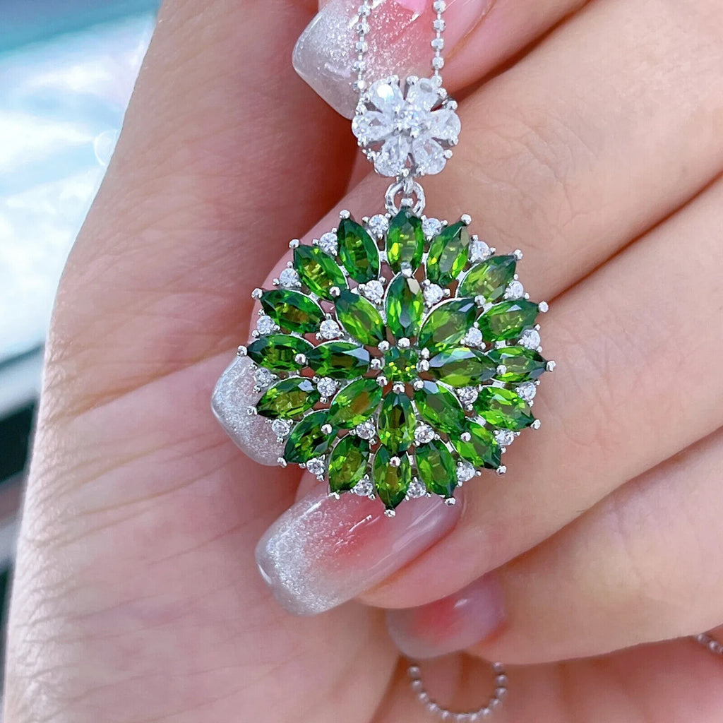 Chrome Diopside Pendant Necklace, Marquise Cut Chrome Diopside