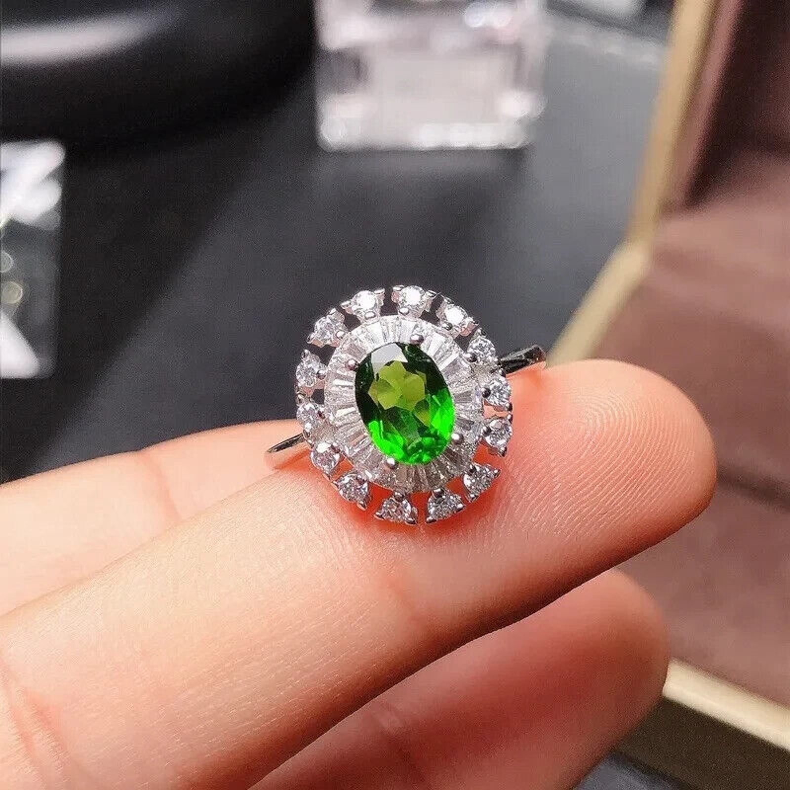 Women's Chrome Diopside Cocktail Ring, Natural Chrome Diopside Ring