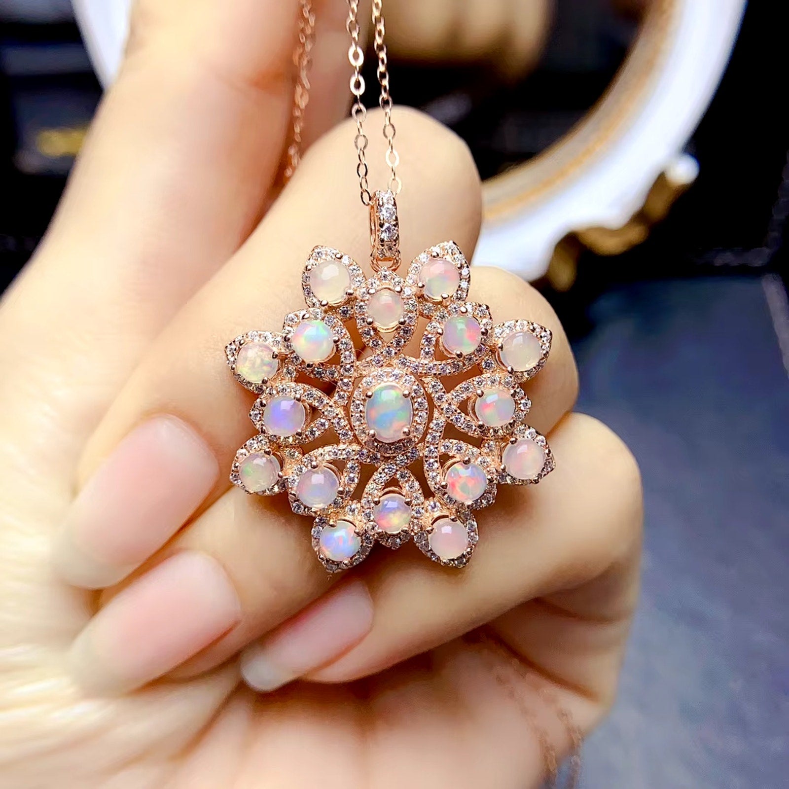 Natural Fire Opal Pendant Necklace Platinum Plated Silver