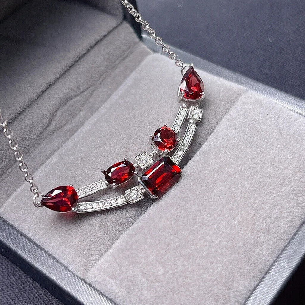 Natural Red Garnet Clavicle Chain Necklace, Natural Red Garnet Gemstone Necklace