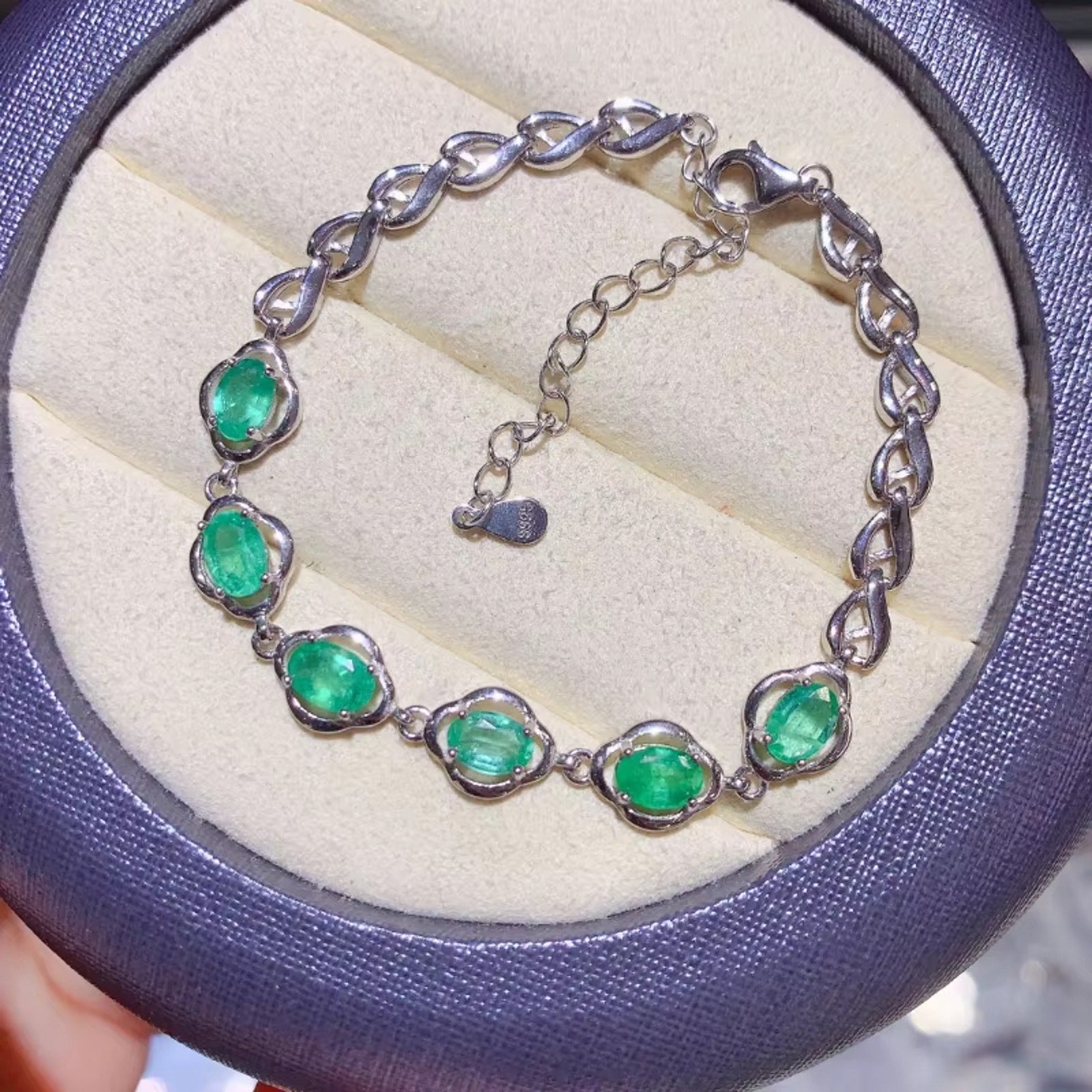 Emerald Bracelet Sterling Silver, Natural Emerald Bracelet, Green Emerald