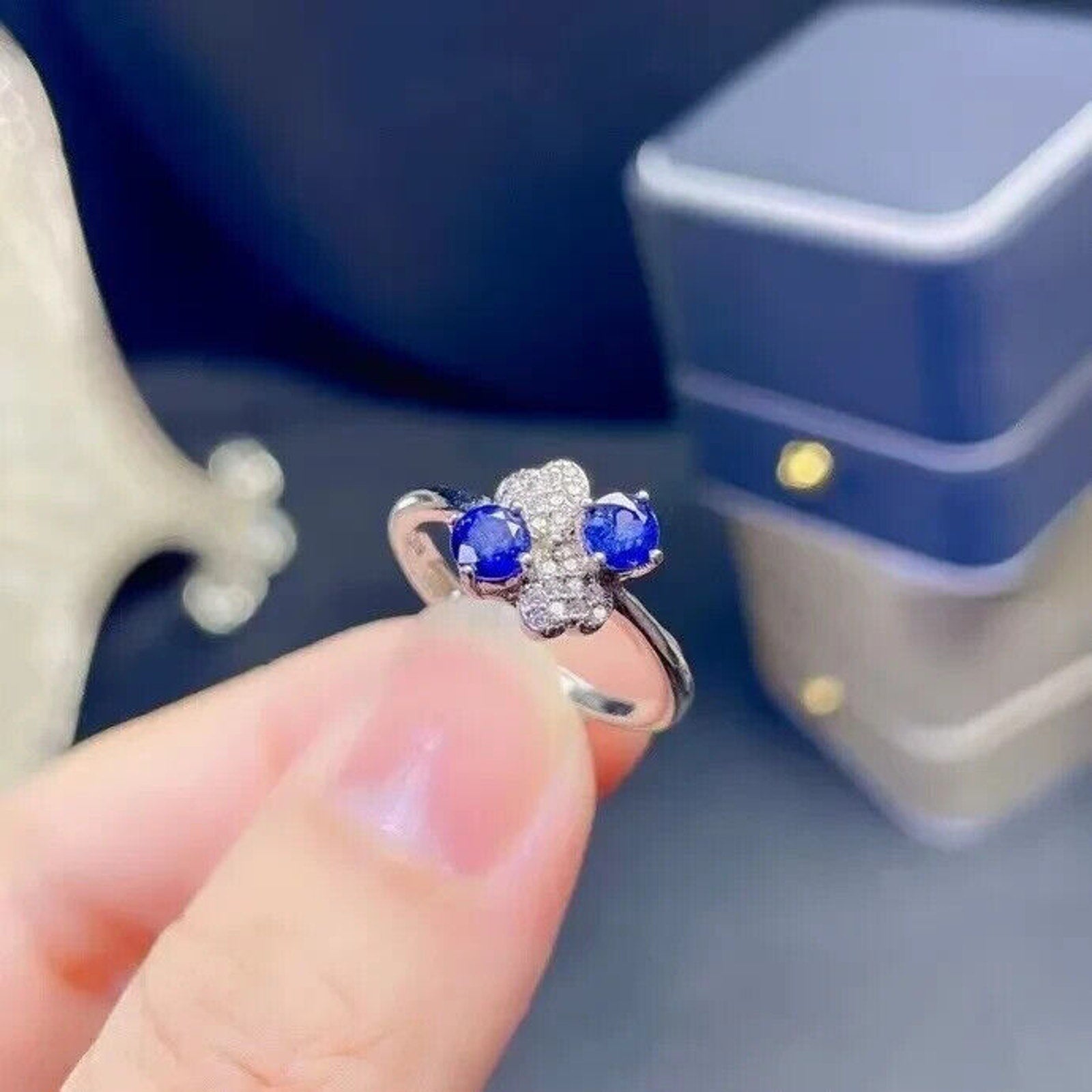 Natural Blue Sapphire Ring 4mm 925 Sterling Silver Sapphire Ring, Blue Sapphire