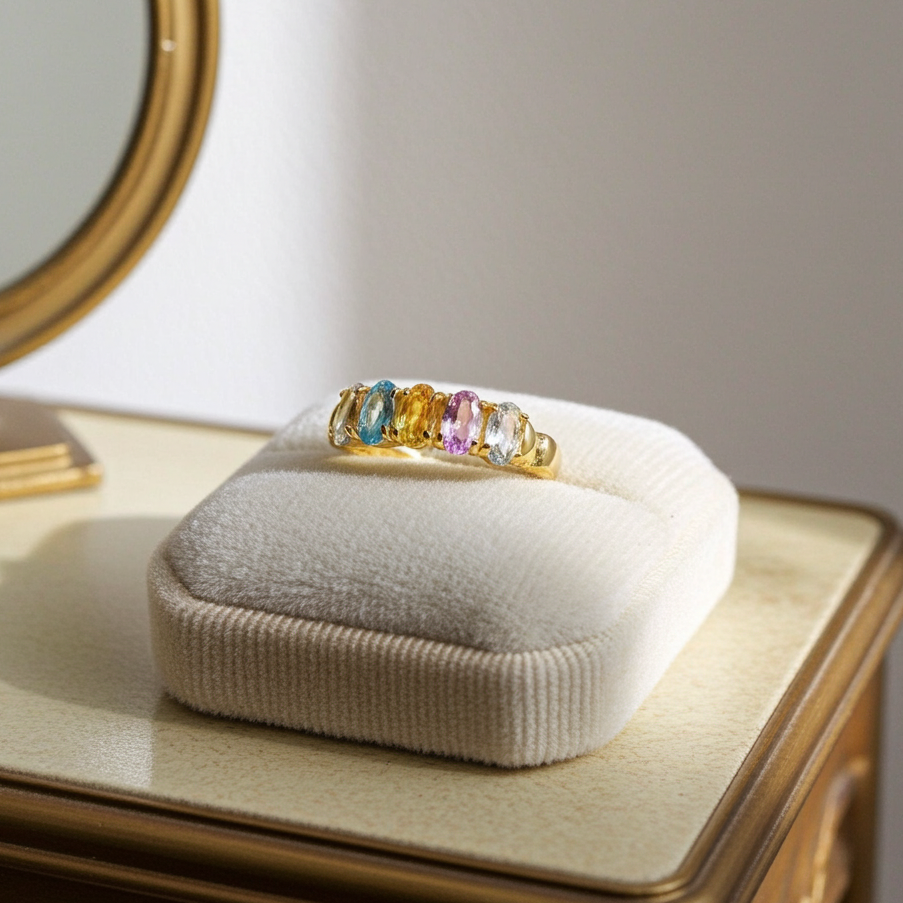 Multicolor Tourmaline Gemstone Band Ring 3x4mm