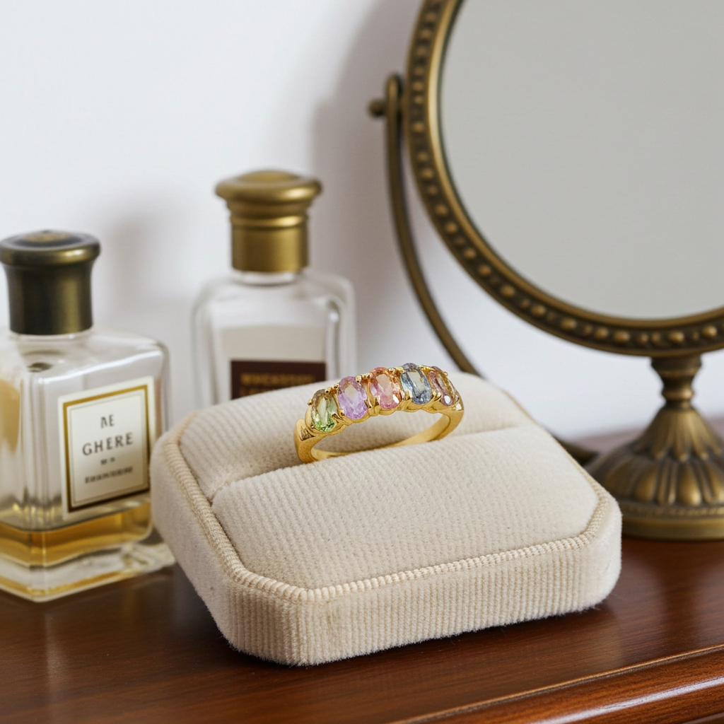 Multicolor Tourmaline Gemstone Band Ring 3x4mm