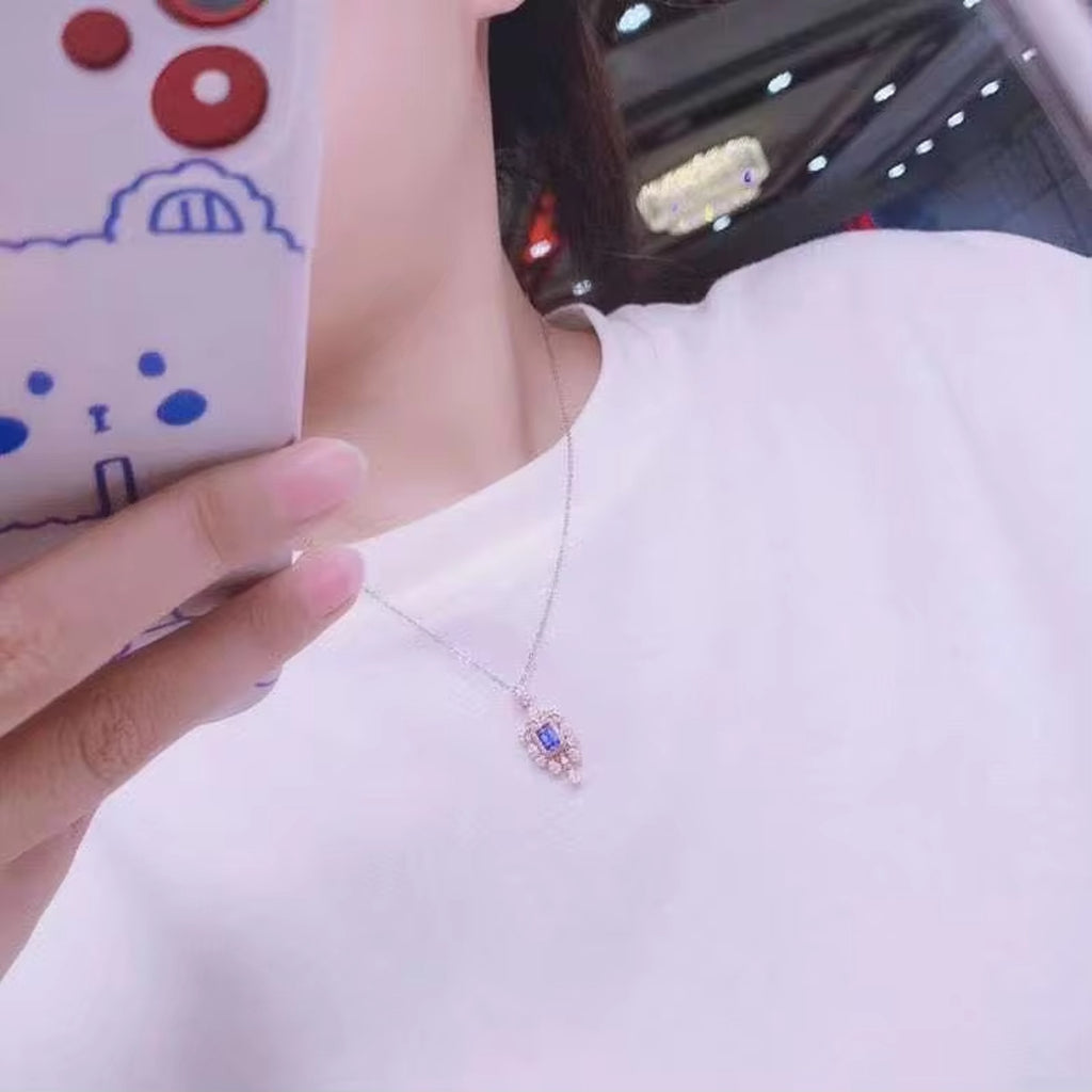 Tanzanite Pendant Necklace, Natural Purple Tanzanite Gemstone Necklace 4x6mm