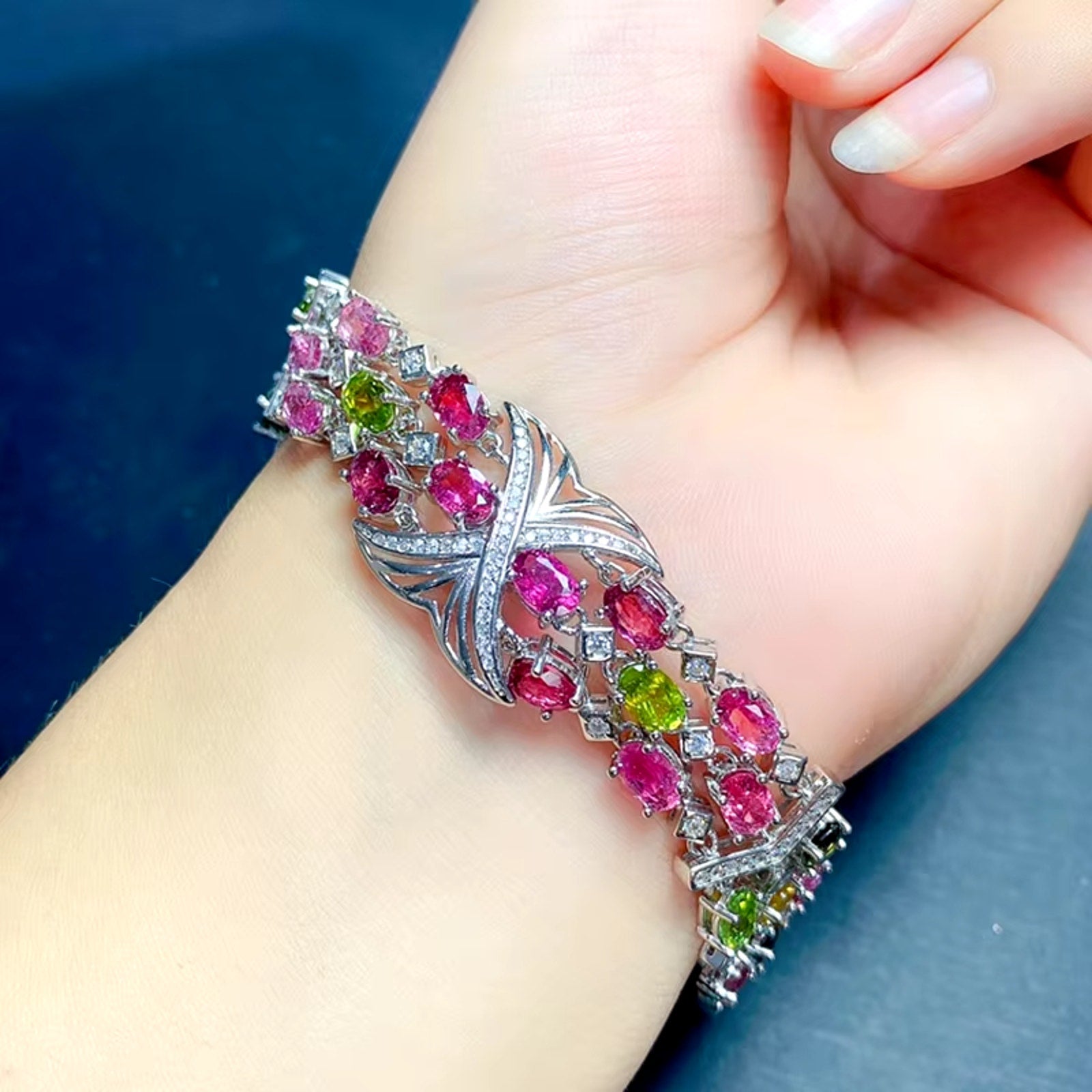 Natural Brazilian Tourmaline Multilayer Tennis Bracelet, Tourmaline Bracelet