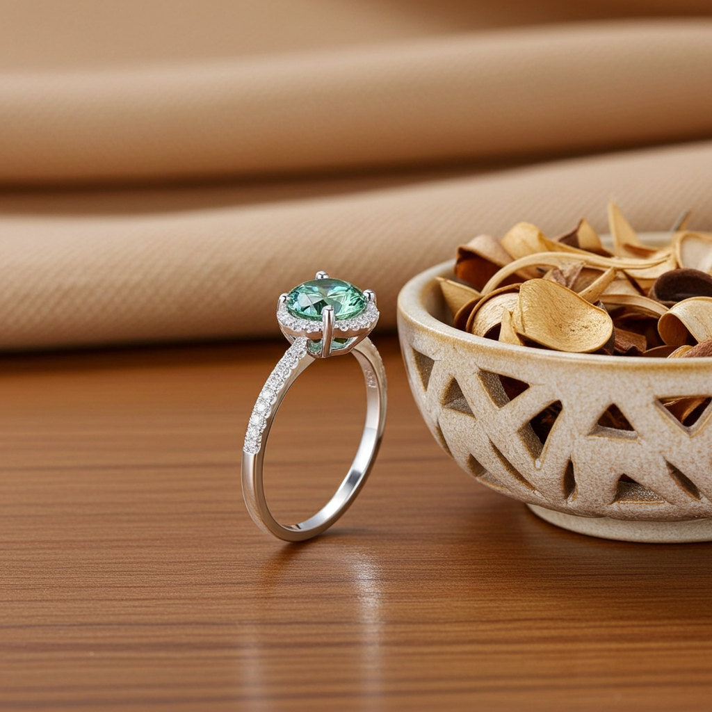 2 Carat Green Moissanite Flower Ring 8mm