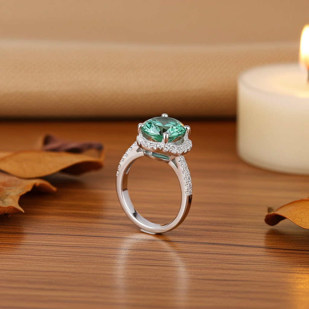 2 Carat Green Moissanite Flower Ring 8mm