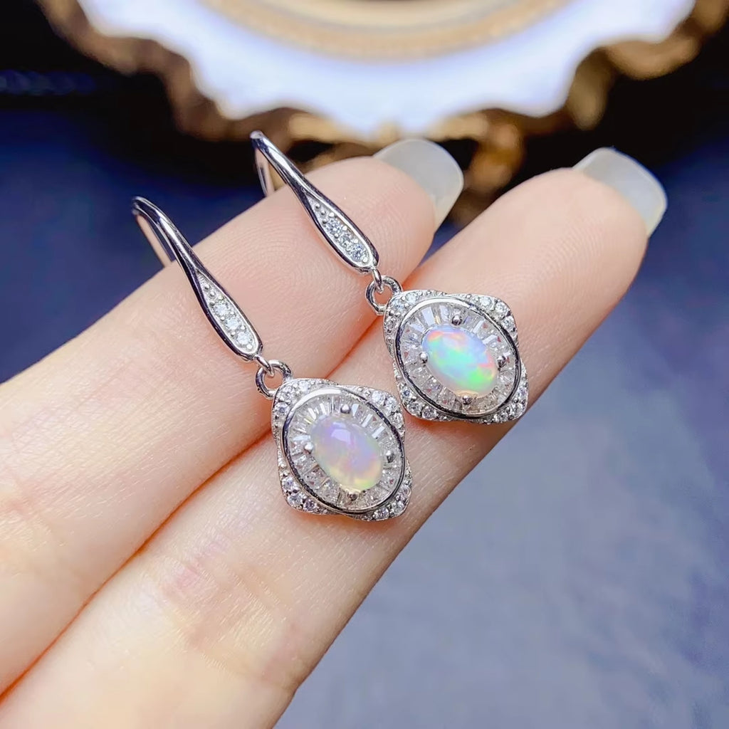 Fire Opal Dangle Earrings, Natural Fire Opal Earrings 925 Sterling Silver