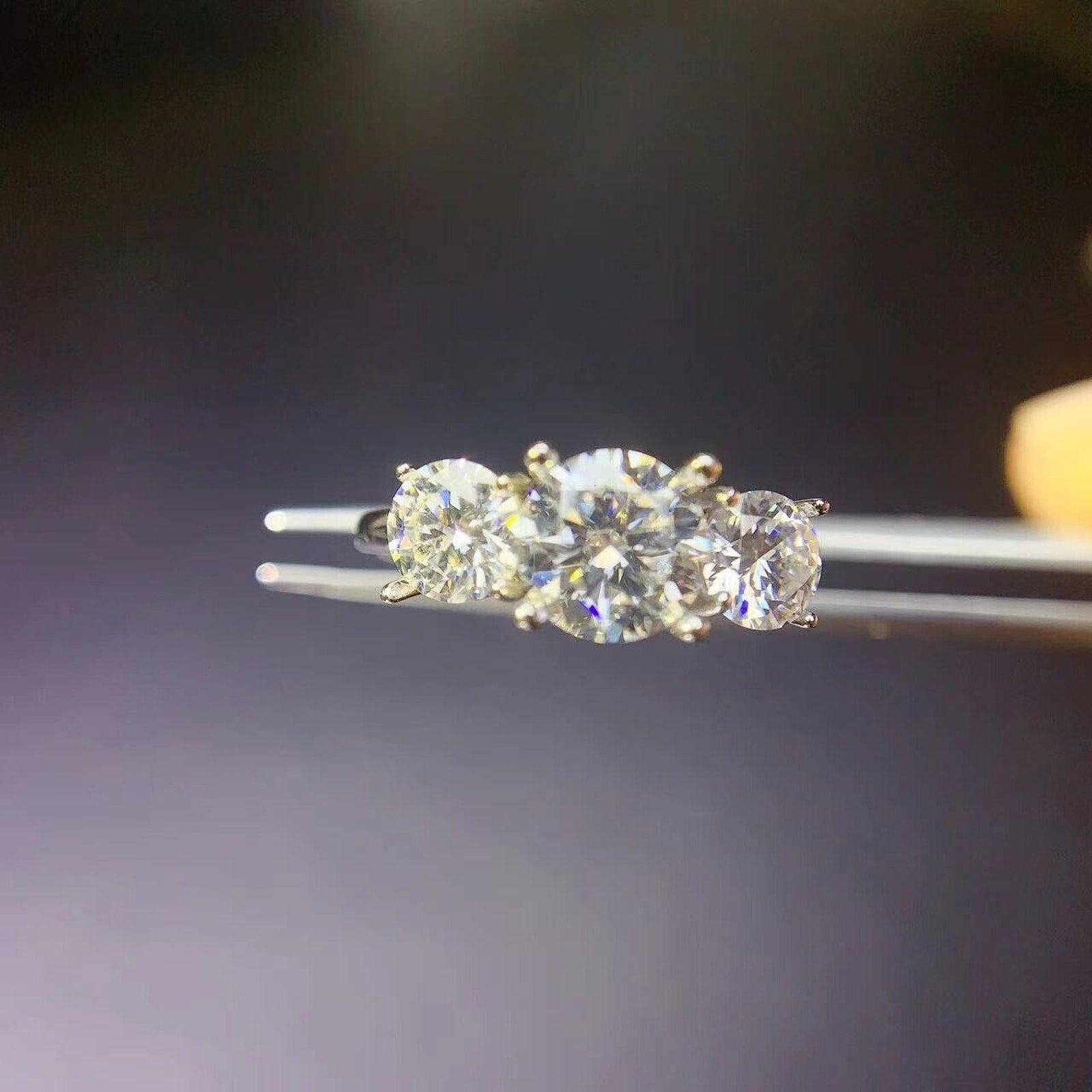 VVS1 White Moisssanite 3 Stone Ring Platinum Plated