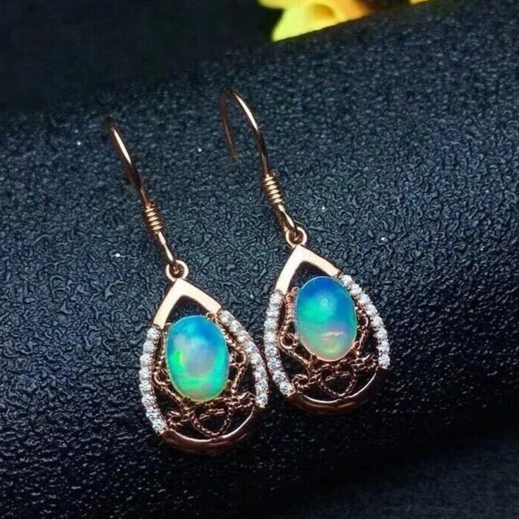 Australian Fire Opal Drop Dangle Earrings 5x7mm