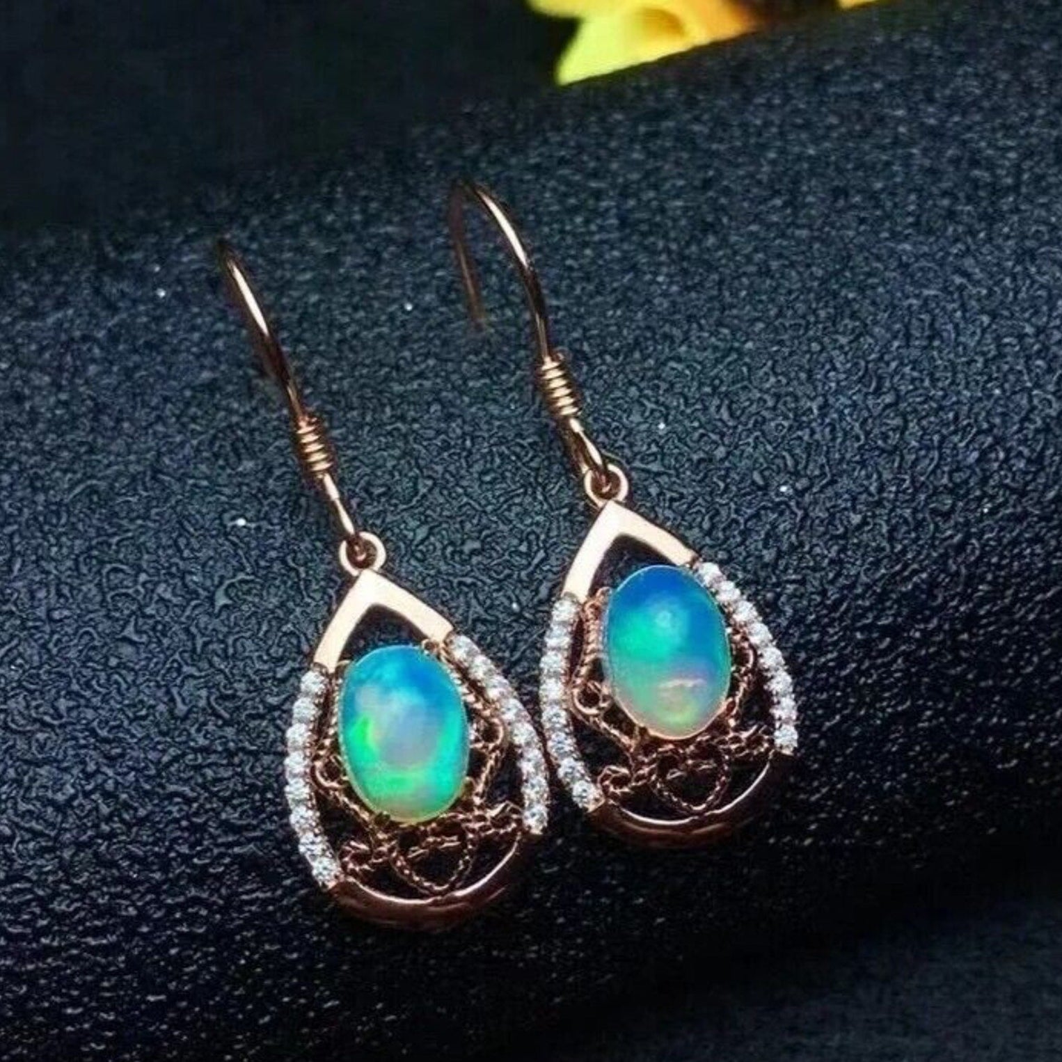 Australian Fire Opal Drop Dangle Earrings 5x7mm