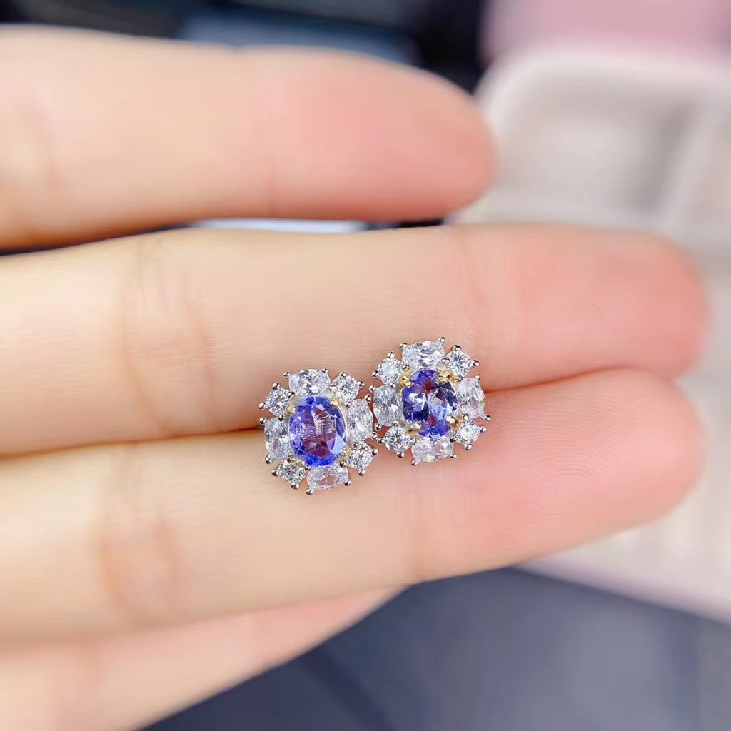 925 Sterling Silver 0.6Ct Tanzanite Oval 4x5mm Stud Earrings Women