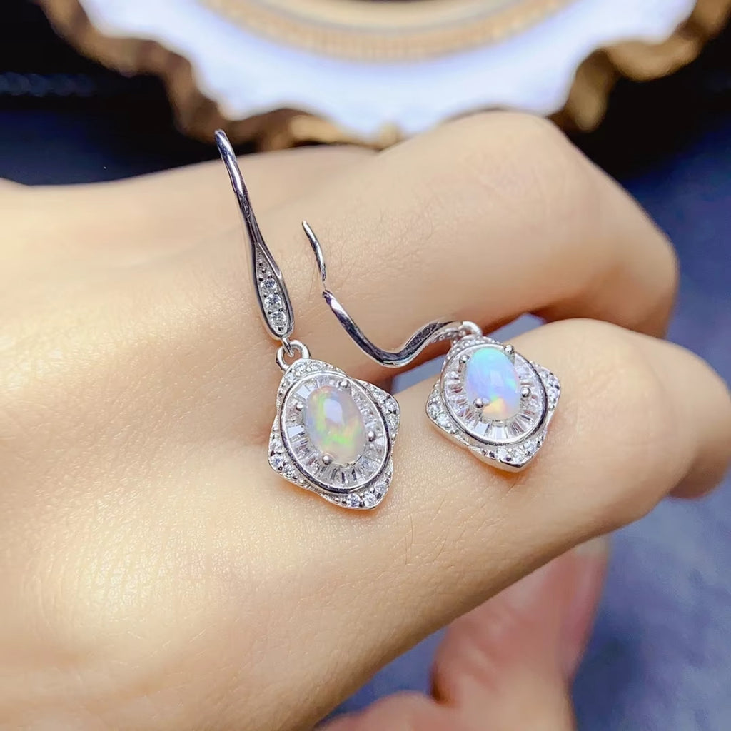 Fire Opal Dangle Earrings, Natural Fire Opal Earrings 925 Sterling Silver