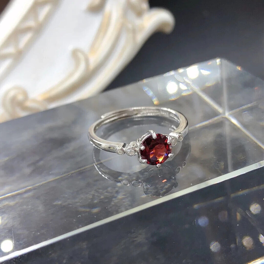 Red Garnet Round Cut Cocktail Ring 6x6mm 925 Sterling Silver Platinum Plated