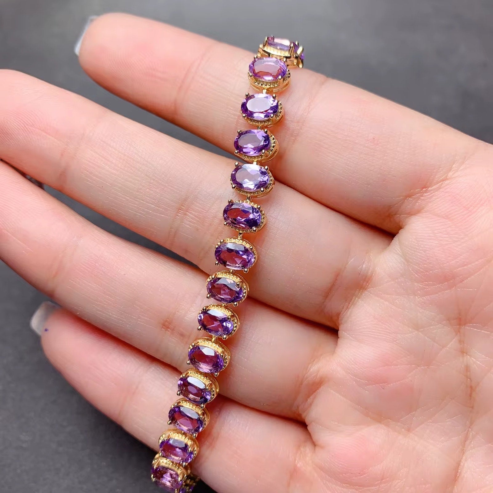 Natural Amethyst Tennis Bracelet 925 Sterling Silver VVS Grade 4x6mm