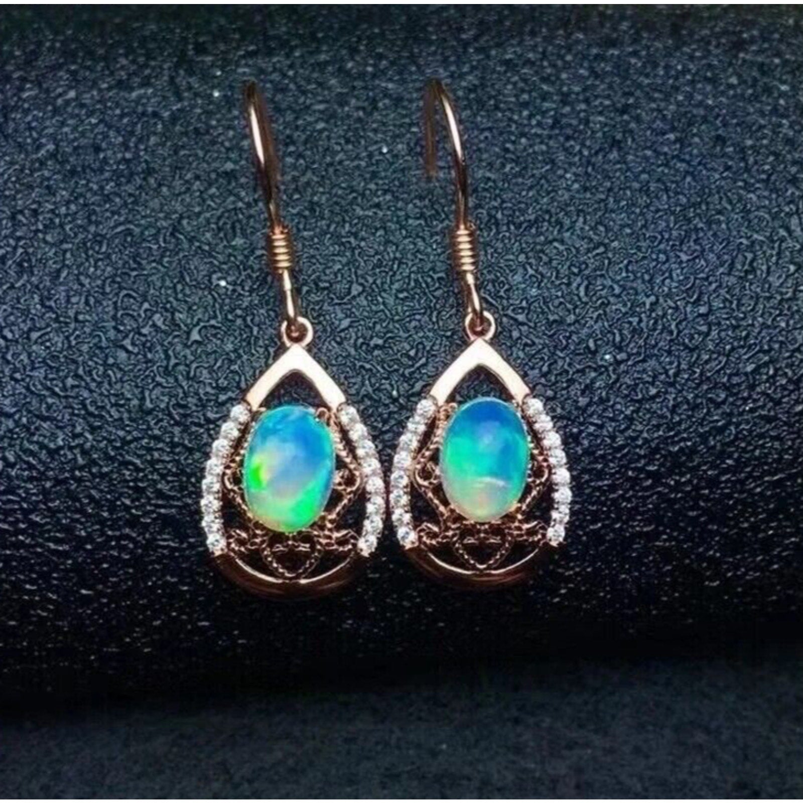 Dangle Earrings Opal, Opal Gemstone Silver, Natural Opal Earring 5x7mm