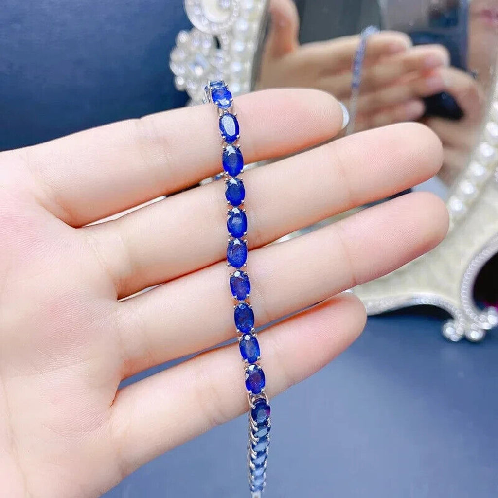Natural Sapphire Tennis Bracelet, Women's Blue Sapphire Bracelet Platinum