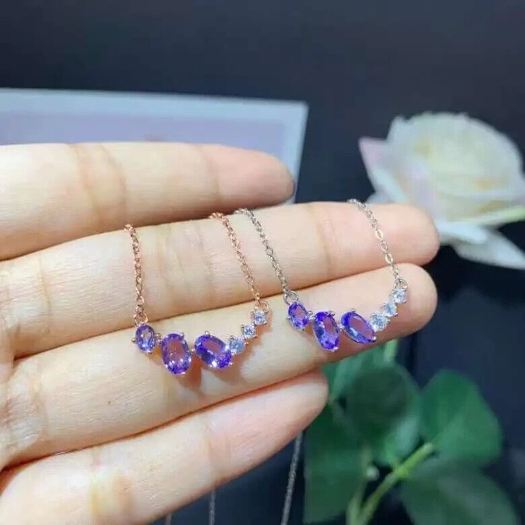VVS1 Purple Tanzanite Clavicle Chain Necklace, Dainty Tanzanite Chain Necklace