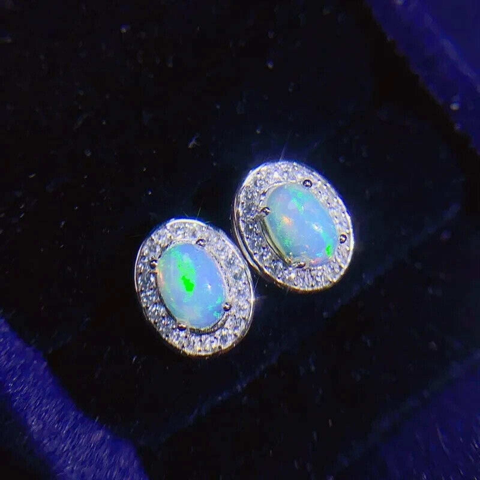 White Fire Opal Stud Earrings, Natural Opal 4x6mm Stud Earrings Sterling Silver