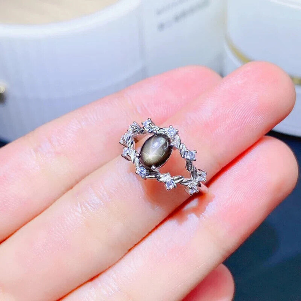 Star Sapphire, Natural Star Sapphire Ring, Star Light Sapphire Ring 5x7mm