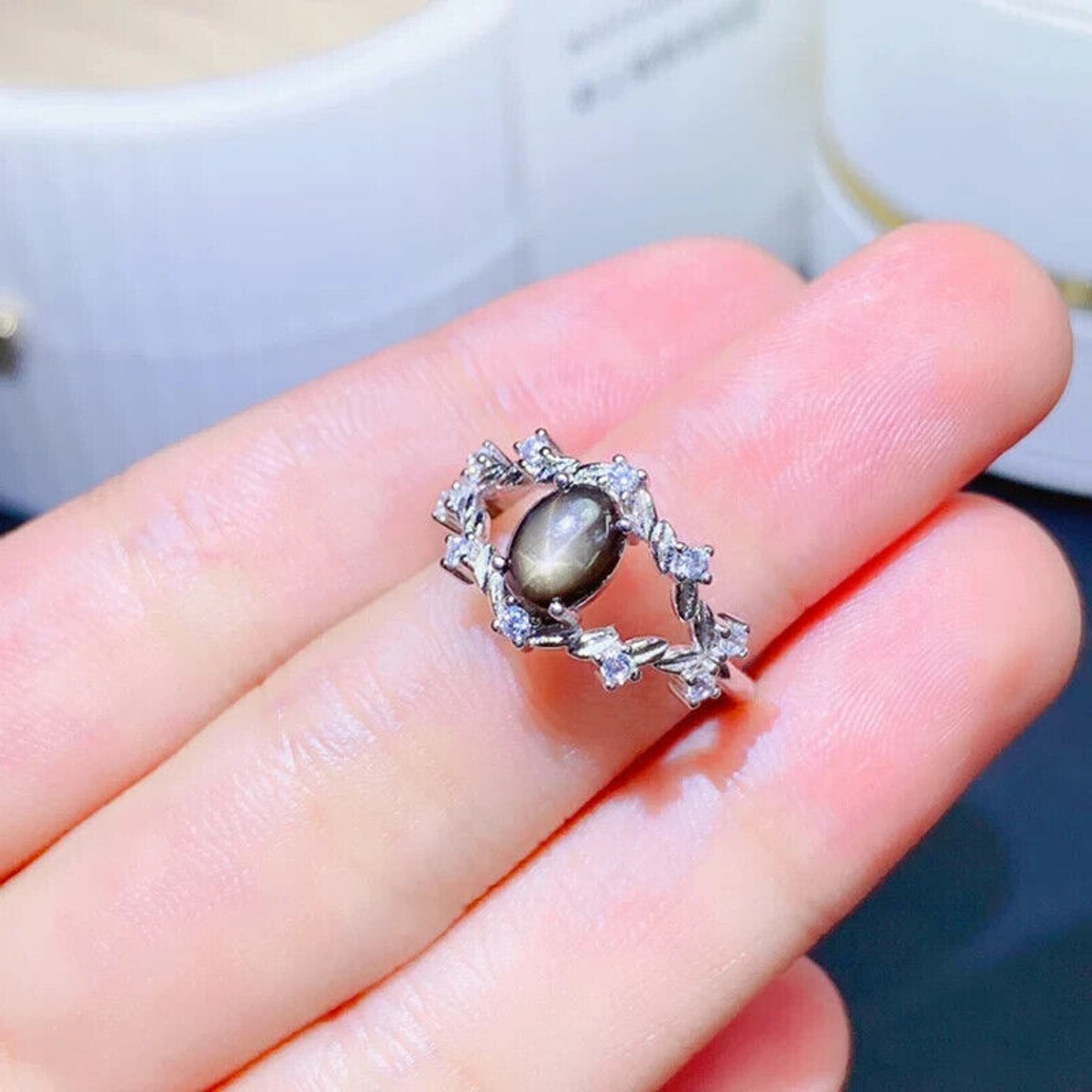 Star Sapphire, Natural Star Sapphire Ring, Star Light Sapphire Ring 5x7mm