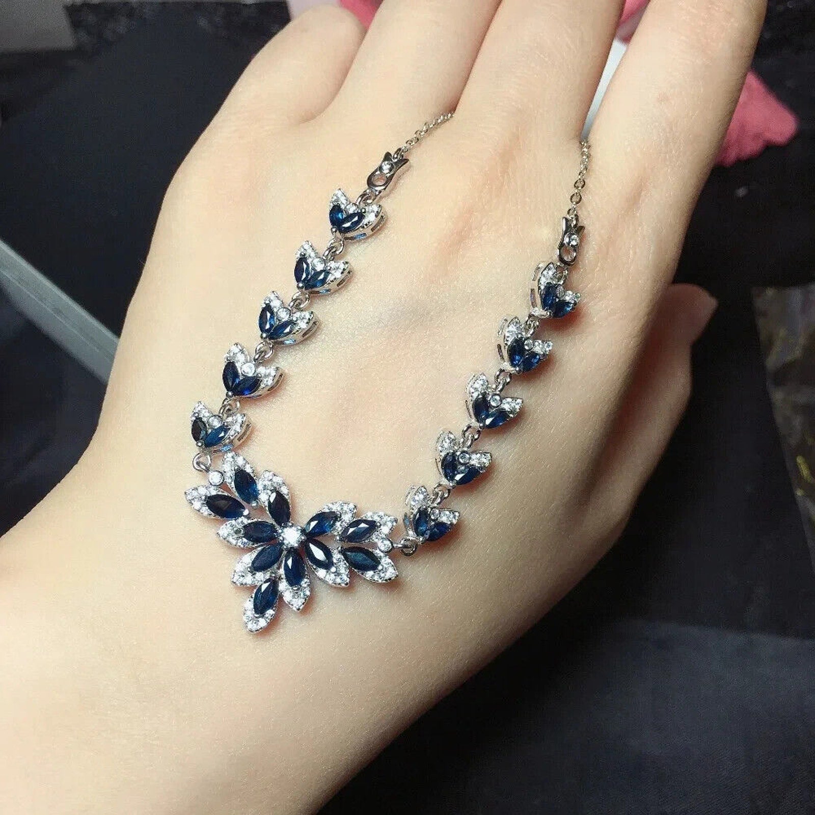 Natural Blue Sapphire Necklace, Sapphire Statement Necklace Blue Sapphire 925