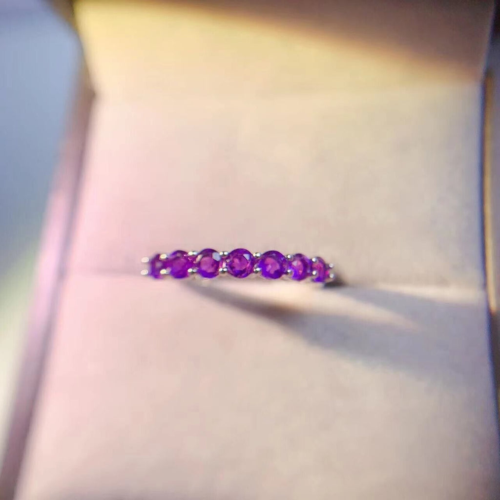 Natural Amethyst Band Ring, Women's Amethyst Stackable Ring Sterling Silver