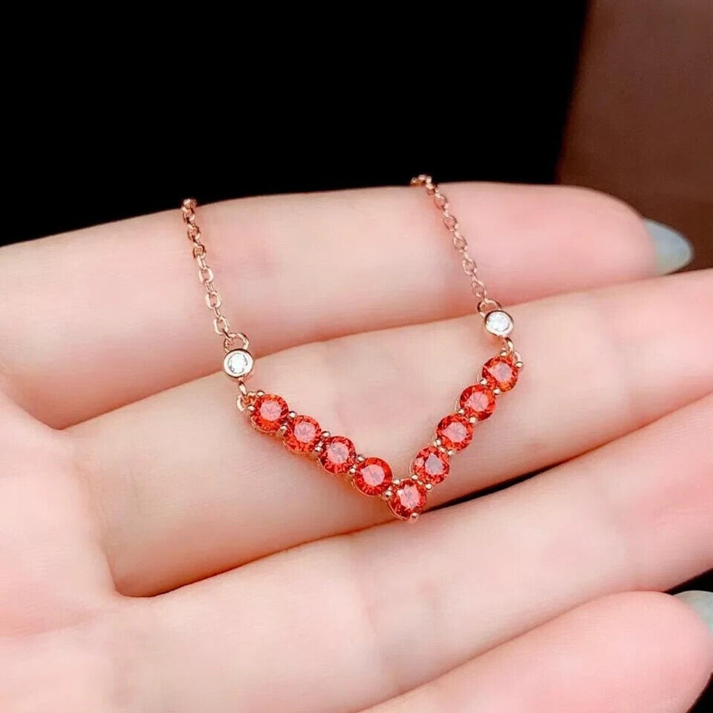 Natural Orange Garnet Clavicle Chain Necklace, Orange Garnet Necklace 3mm