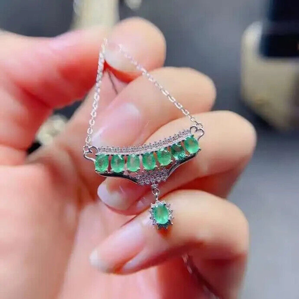 Natural Emerald Tree of Life Statement Necklace, Emerald Chain Necklace