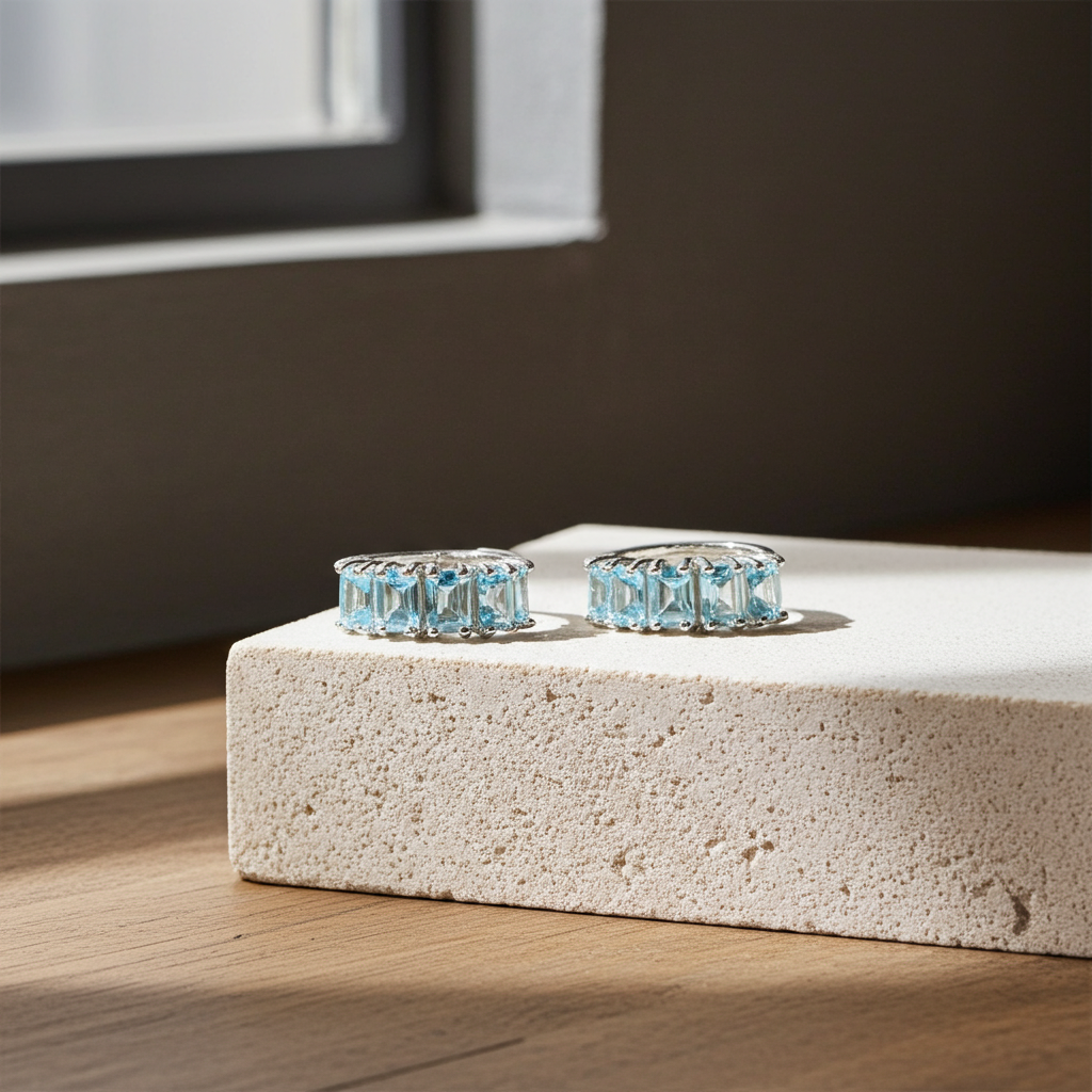 Sky Blue Topaz Hoop Earrings 3x4mm Platinum Plated