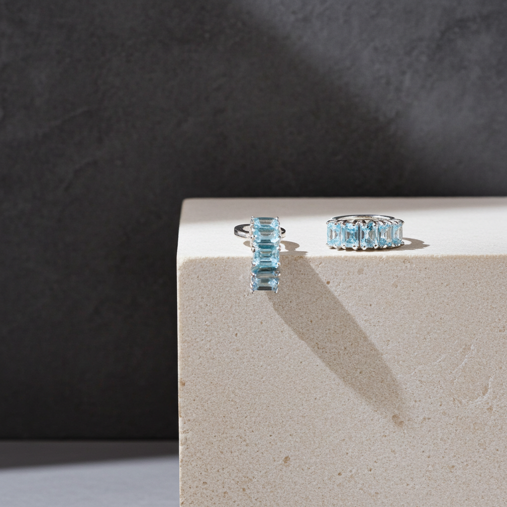 Sky Blue Topaz Hoop Earrings 3x4mm Platinum Plated
