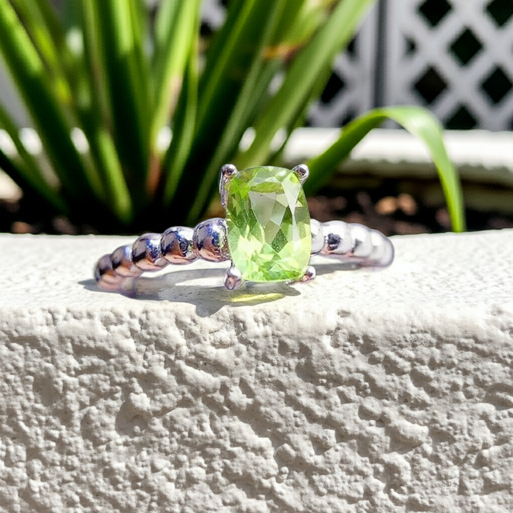 Natural Peridot Gemstone Ring 5x7mm, August Birthstone Peridot Ring